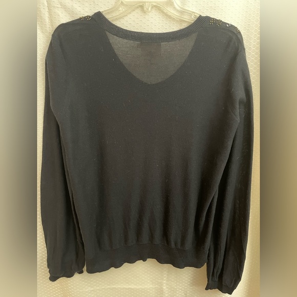 DKNY black cotton button down cardigan with beading size Large - Picture 2 of 7